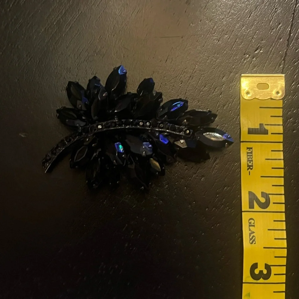 Vintage Jet Black Rhinestone Leaf Brooch